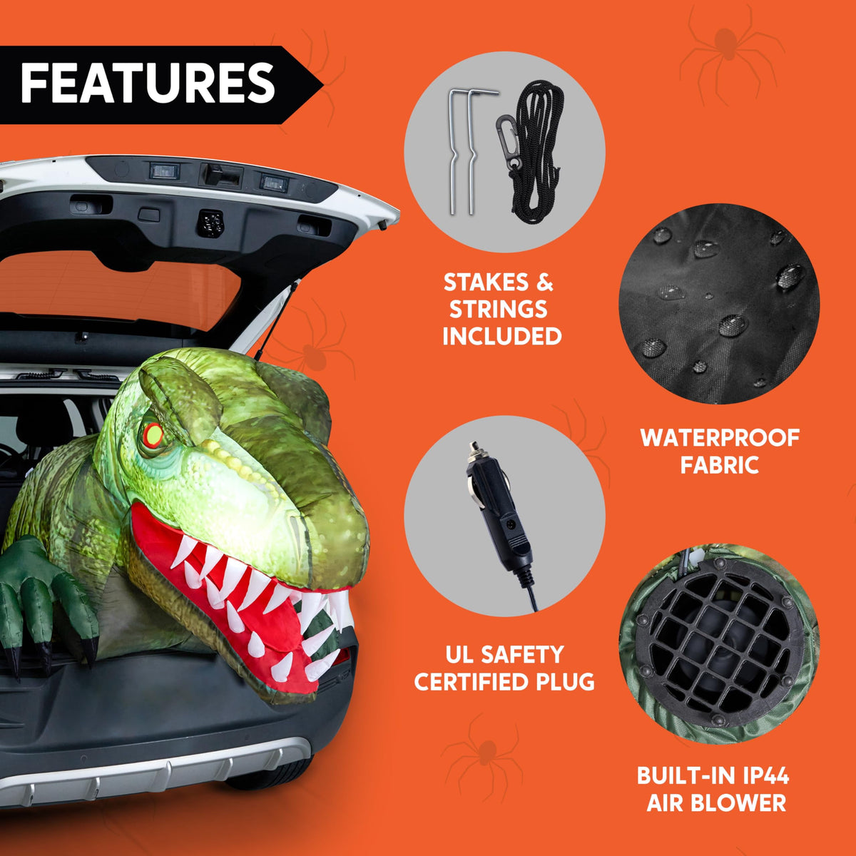 Joyfy 3.6 ft Animated Halloween Inflatable Dinosaur Decoration,Trunk or Treat Car Decorations Kit Dinosaur with Built-in LED Light for Halloween Party Indoor,Outdoor,Yard,Garden Decor