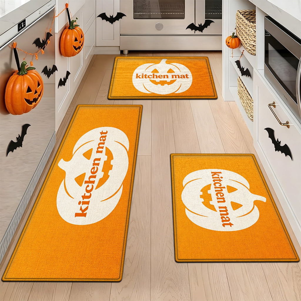 YIMEIS Halloween Orange Ghost Pumpkin Black Cat 1Pc Flannel Mat & Kitchen Rugs,Soft Non-slip,16''×24'' Inches,for Entryway Bathroom