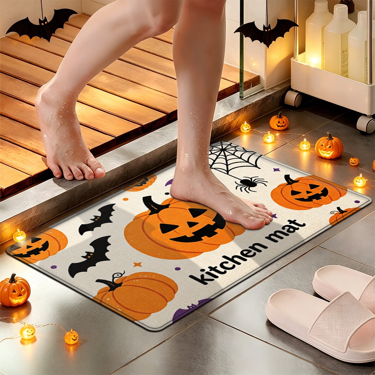 YIMEIS Halloween Pumpkin Lanterns Multi-purpose 1-Piece Flannel Mat and Kitchen Rugs,Soft Non-slip for Home Bedroom Bathroom