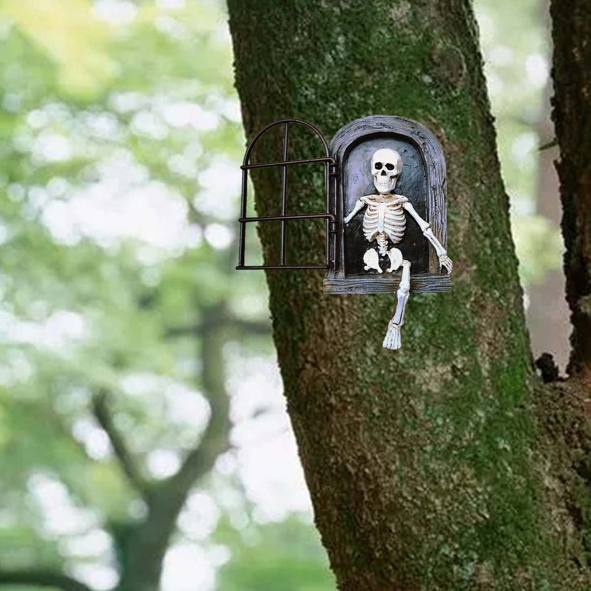 Hotyverty Vintage Window Skeleton Resin Wall Figurine, Gothic Indoor Wall Decor for Door Mantel, Creative Halloween Gift for Halloween Party Decor Enthusiasts