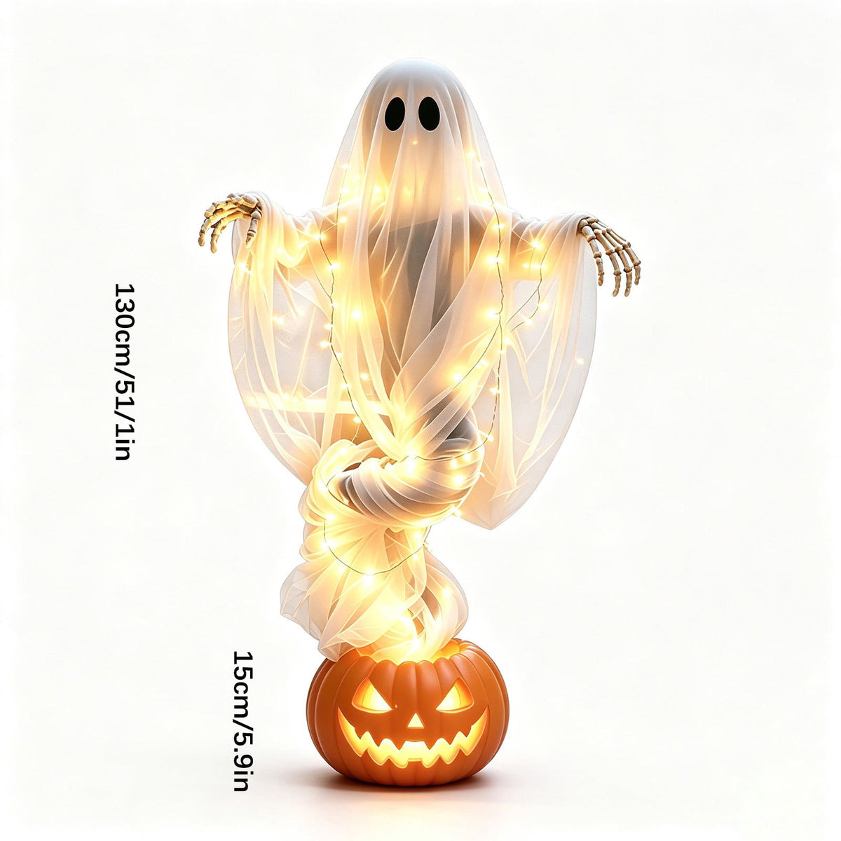 Elainilye Swirling Ghost Pumpkin Yard Lamp, Lighted Spooky Ghost Statue, Warm LED Halloween Decorations Indoor Outdoor, Fall Autumn Garden Ornament for Halloween Party Decoration