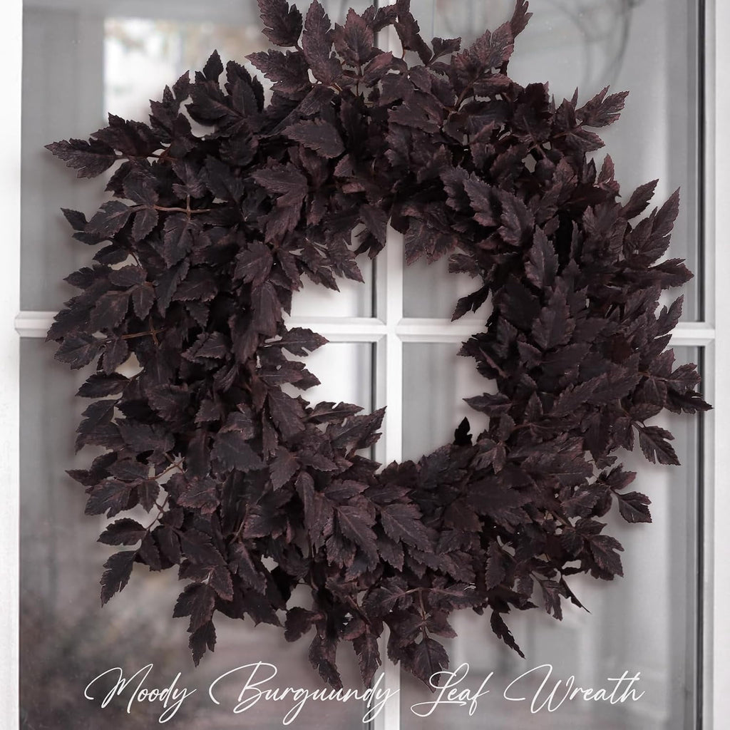 Fall Decor - Fall Wreaths for Front Door, 24" Plum Cimicifuga Leaves Artificial Wreath, Autumn Harvest Halloween Decorations for Home Mantle Window Wall Kitchen Indoor & Outdoor