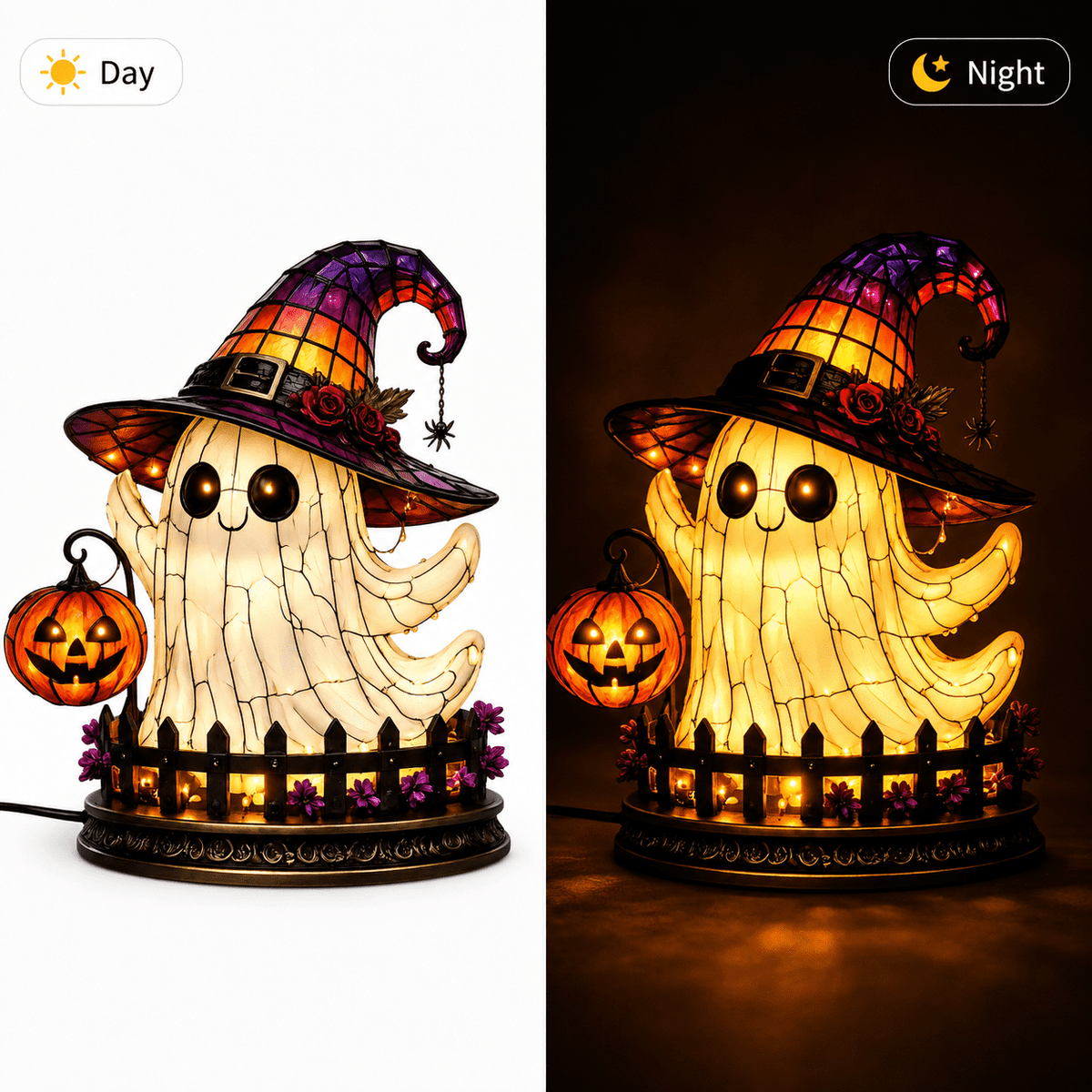 Diceymbol 11.81 Inch Halloween Ghost Night Light, Witch Hat Ghost Lamp with Jack O Lantern, Halloween Decorations Indoor for Table Mantel Party Decor