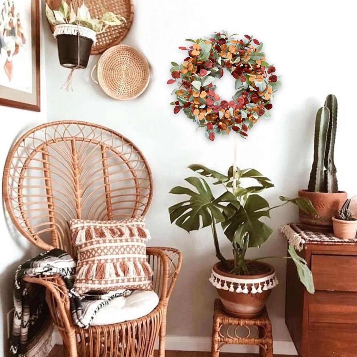 Fall Wreaths for Front Door, Farmhouse Autumn Wreath with Pumpkin Decorations, Fall Door Wreath Outdoor Indoor Thanksgiving Harvest Fall Decor