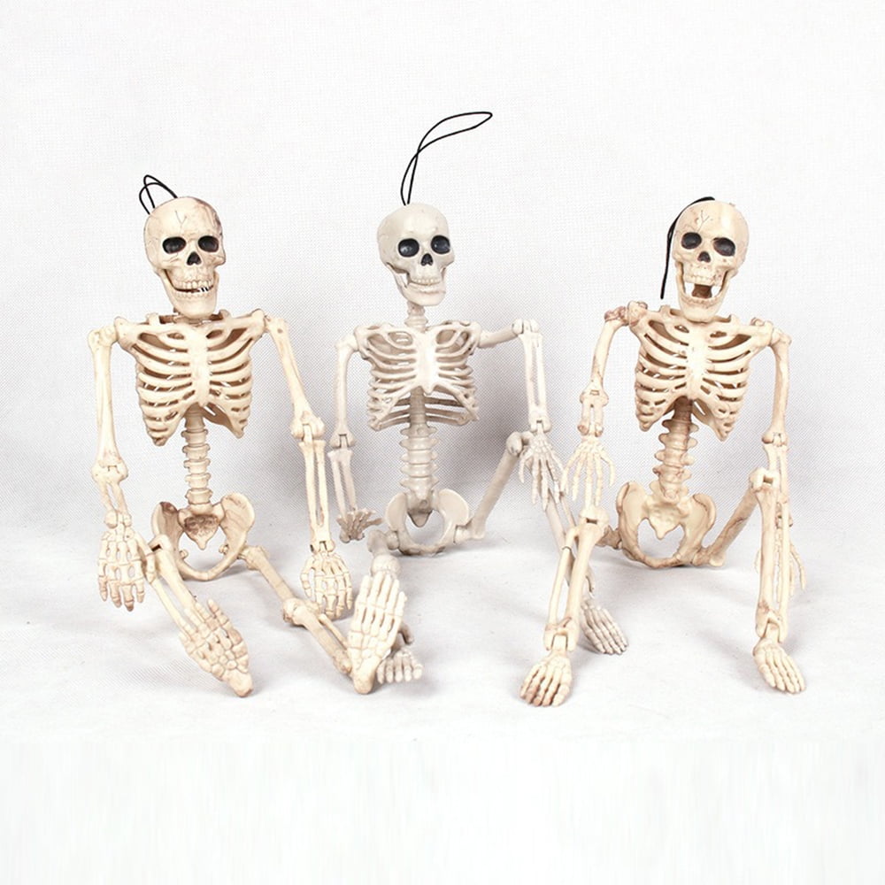 XZKING 5 Pack Halloween Skeleton Decorations, 16" Full Body Plastic Mini Little Skeleton Posable Joints Poseable Skeleton for Skeleton Halloween Party Hanging Decoration
