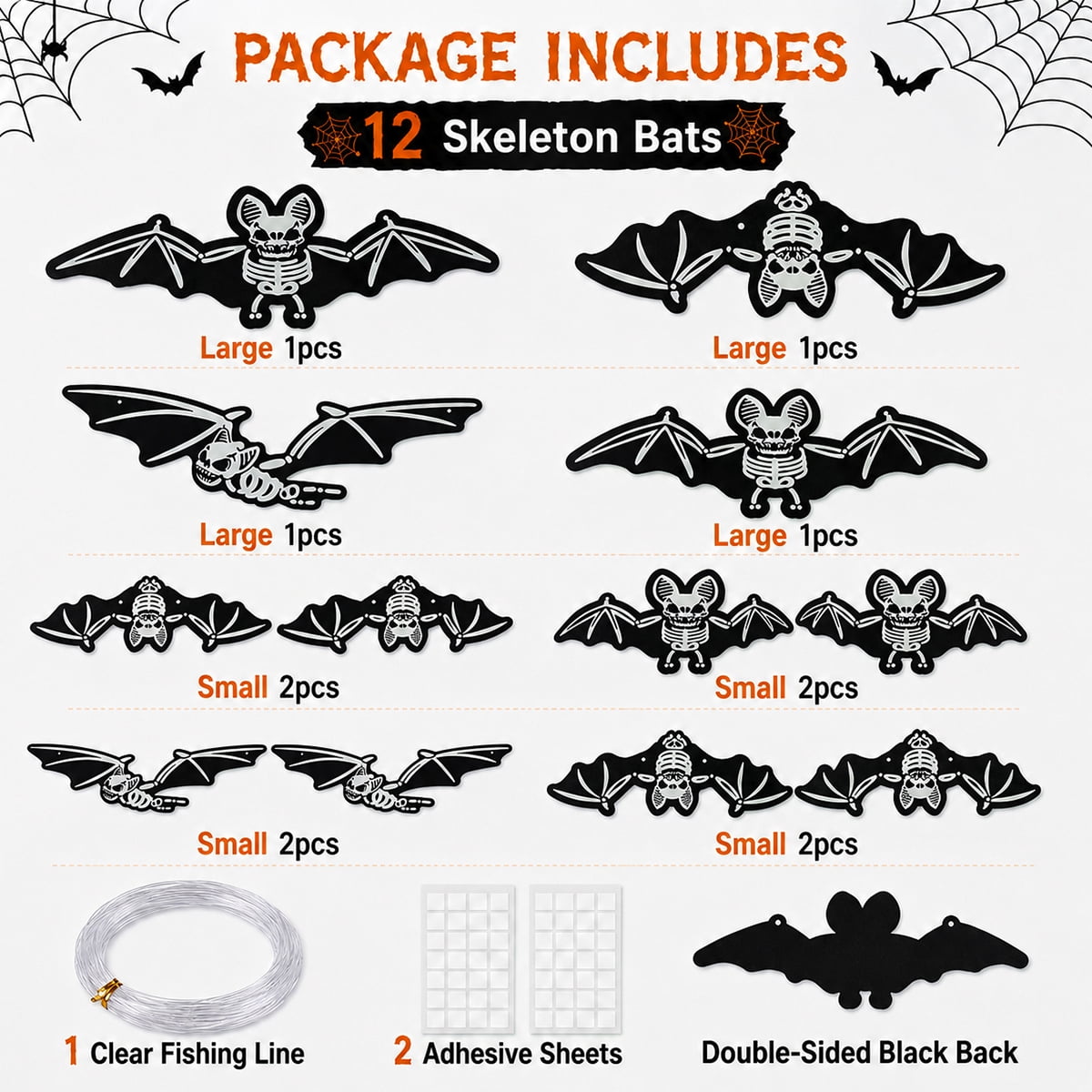 Halloween Decorations Bat 12PCS Large Glowing Skeleton Bats for Halloween Outdoor Tree Porch Yard Lawn Indoor Decor