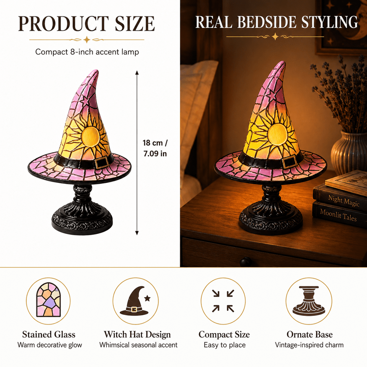 Diceymbol 11.81 Inch Halloween Ghost Night Light, Witch Hat Ghost Lamp with Jack O Lantern, Halloween Decorations Indoor for Table Mantel Party Decor