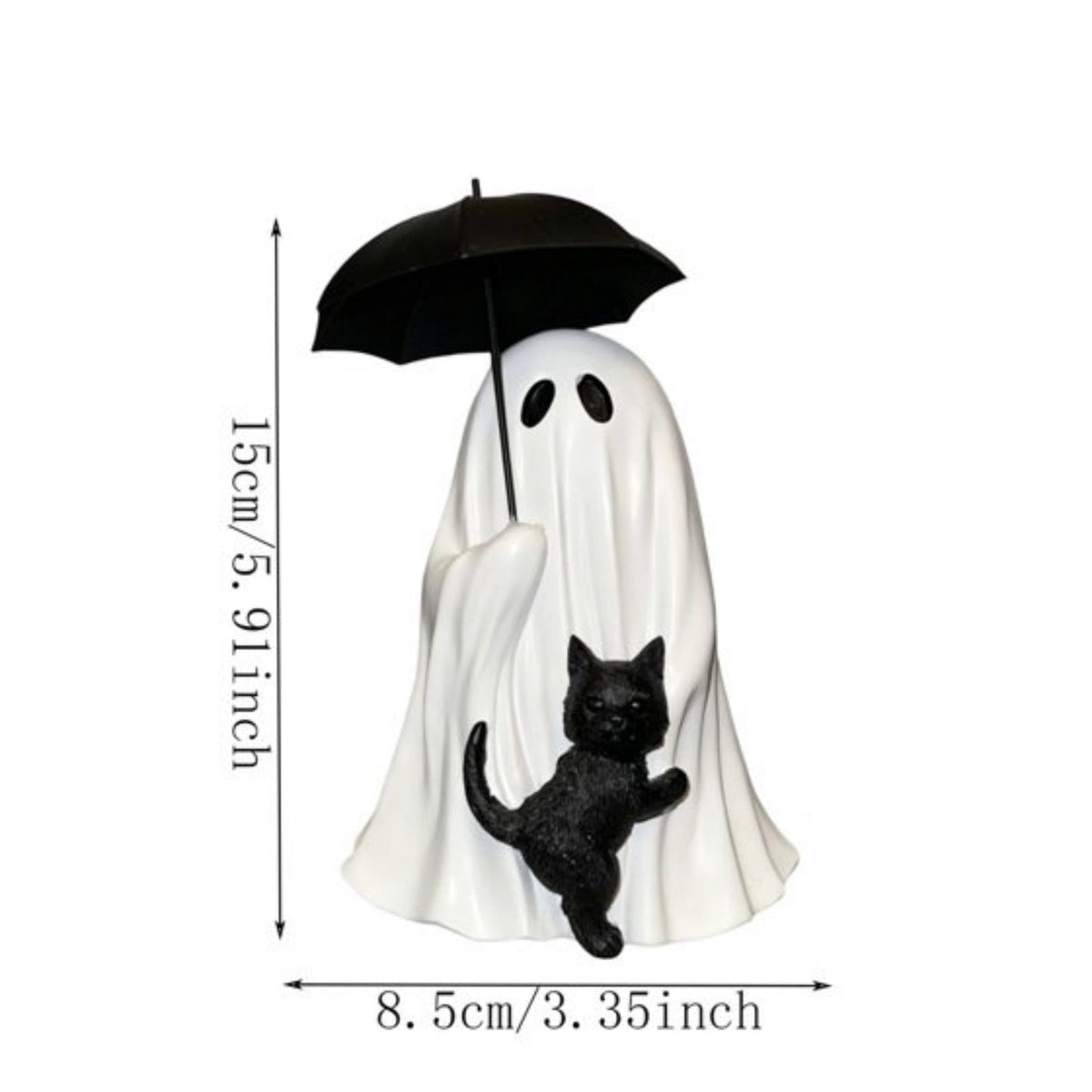 Halloween Ghost Figurine, Ghost Girl with Pink Bow & Hot Drink, Funny Ghost Statue Halloween Decor for Gift, Cute Spooky Tabletop Ornament for Home, Mantle, Desk & Party Decoration