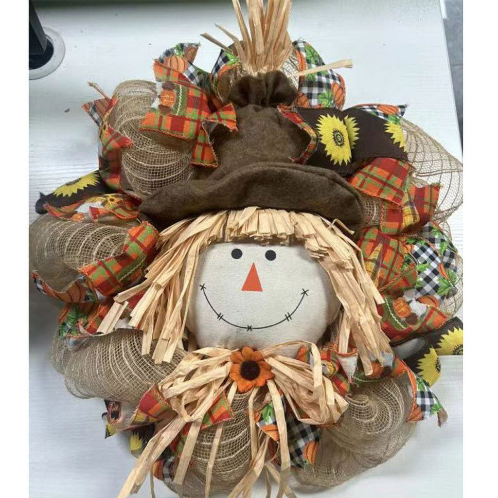YOTQUSKI Fall Wreath,Halloween Wreath,Fall Thanksgiving Wreath Scarecrow Wreath Front Door Patio Hanging Halloween Party Decoration
