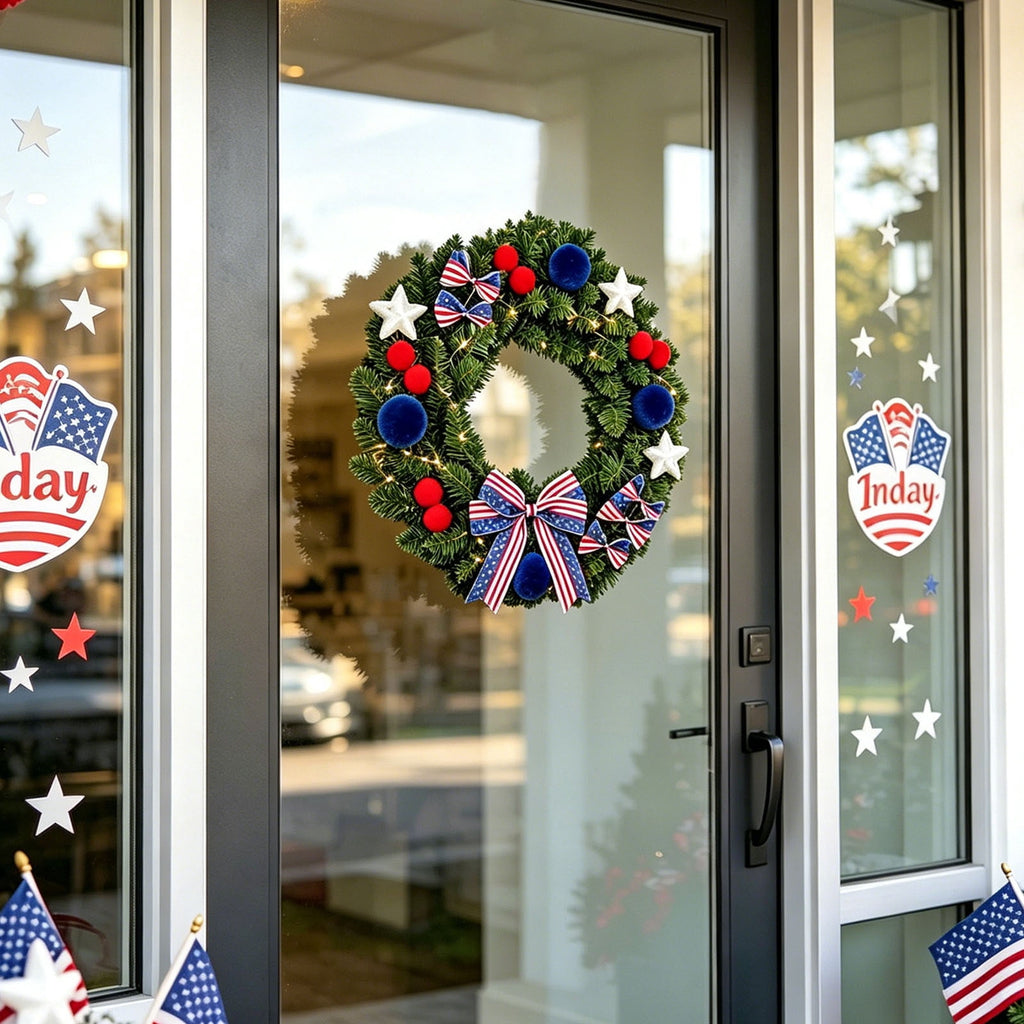 Nkmbld 4th of July Wreaths for Front Door, Independence Day Wreath Red White Blue Flower Wreath for Independence Day Memorial Day Flag Day Decor