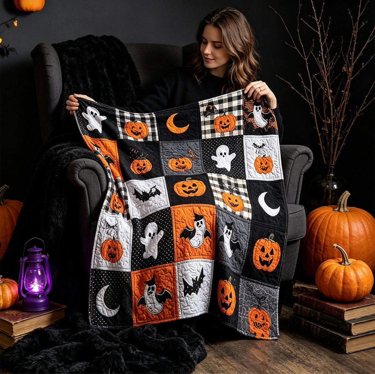 Halloween blanket,Halloween Print Throw Blanket Flannel Soft Cozy Decorative Nap Blanket with Ghost Pumpkin Skull for Office Bedroom Sofa Camping Travel(100x150cm/39x59 Inch),Black