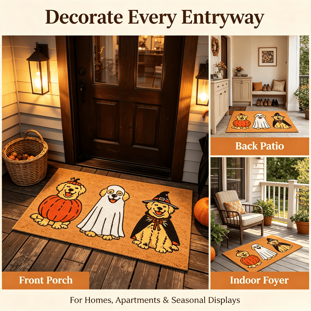 Halloween Golden Retriever Door Mat, 30"×18" Non-Slip Floor Rug, Mat for Home Porch Fall Decor & Pet Lover Housewarming Gift
