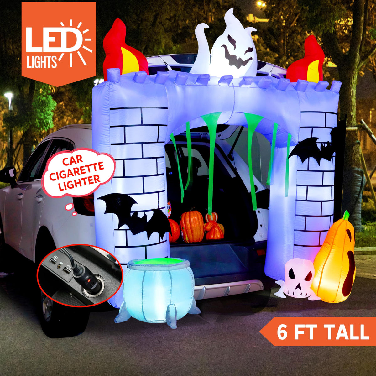 Joyfy 3.6 ft Animated Halloween Inflatable Dinosaur Decoration,Trunk or Treat Car Decorations Kit Dinosaur with Built-in LED Light for Halloween Party Indoor,Outdoor,Yard,Garden Decor