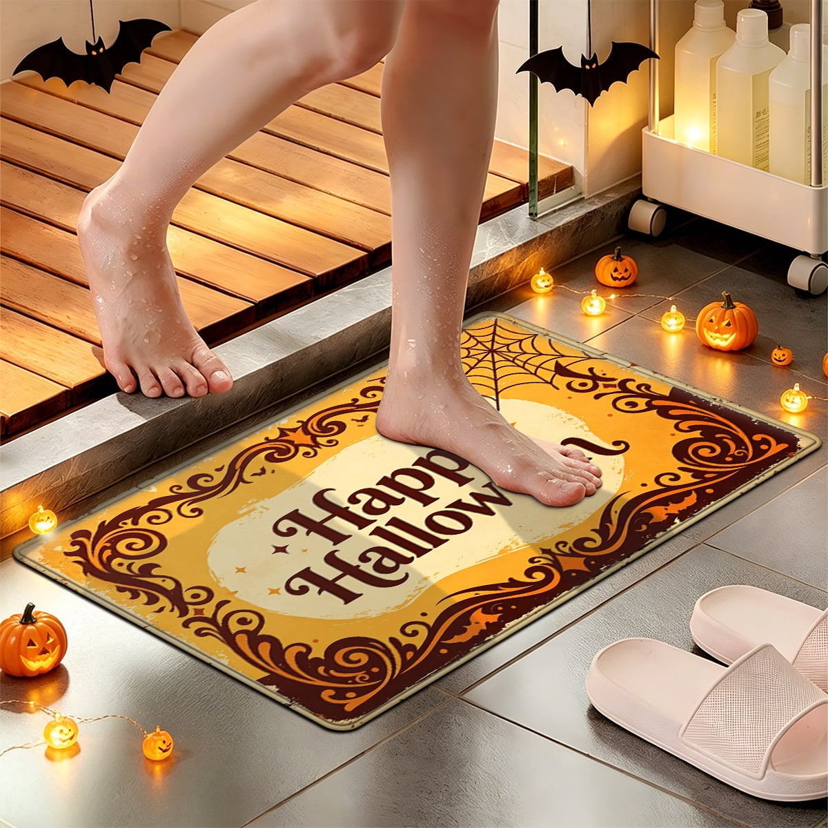 YIMEIS Halloween Orange Pumpkin Lantern Soft Non-slip 1Pc Flannel Mat and Kitchen Rugs,16''x24'',for Bathroom Entryway Bedroom