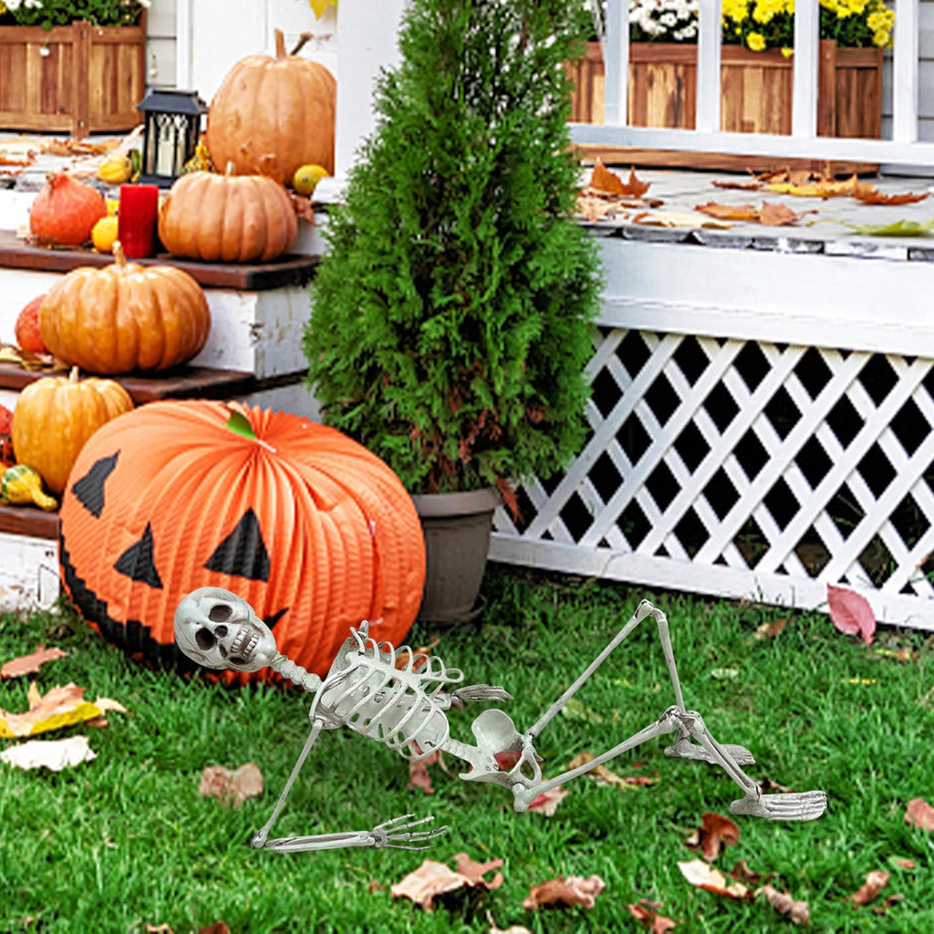 Realistic White Plastic Half Torso Skeleton Tabletop Prop, Detailed Human Half Skeleton Halloween Desktop Decor, Weatherproof Indoor Outdoor Reusable Spooky Party Ornament
