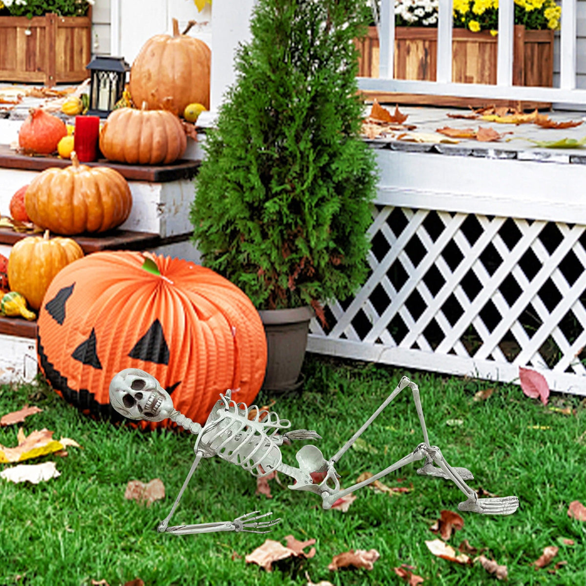 Realistic White Plastic Half Torso Skeleton Tabletop Prop, Detailed Human Half Skeleton Halloween Desktop Decor, Weatherproof Indoor Outdoor Reusable Spooky Party Ornament
