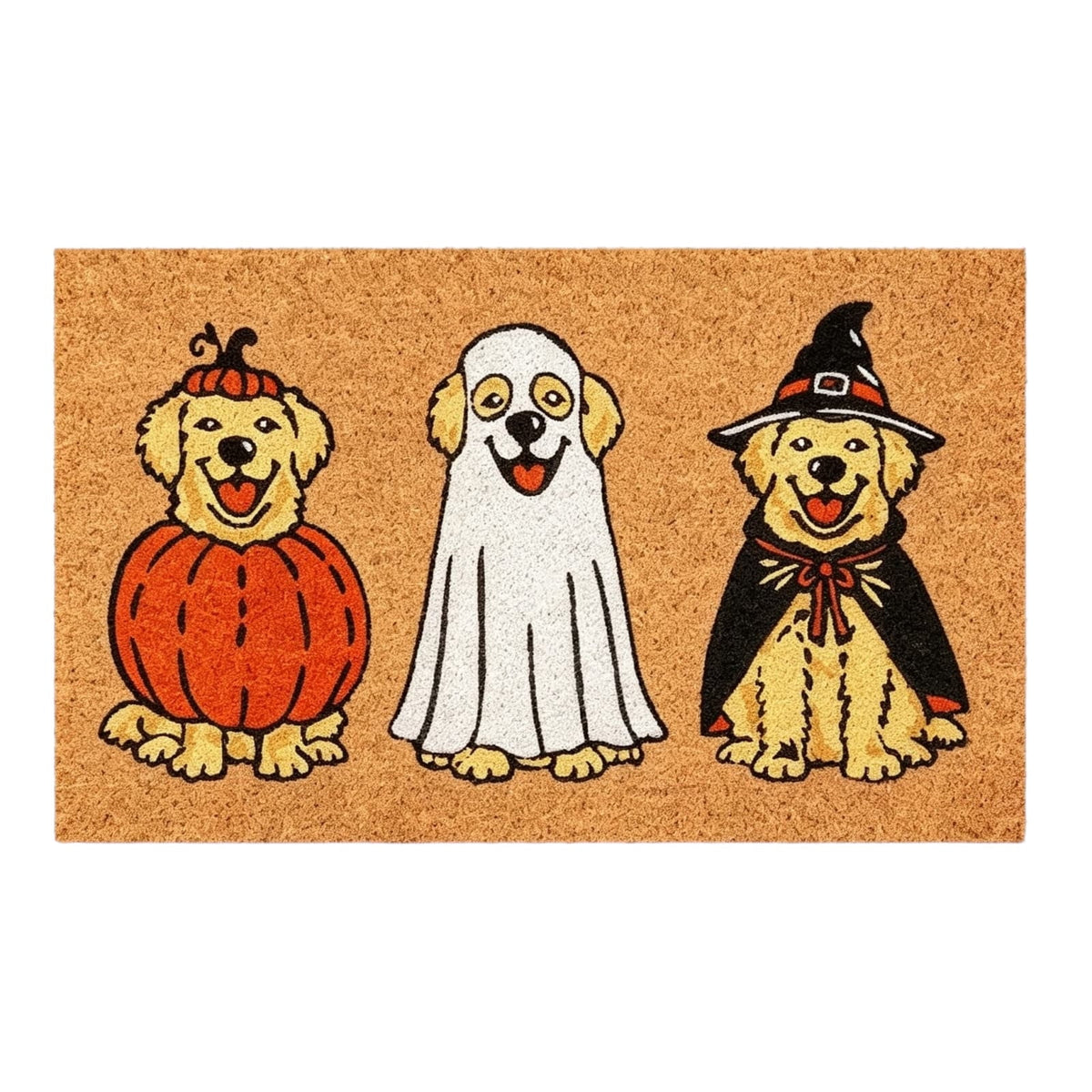 Halloween Dog Door Mat 16x24", Golden Retriever Ghost Pumpkin Welcome Rug for Porch, Halloween Outdoor Decorations