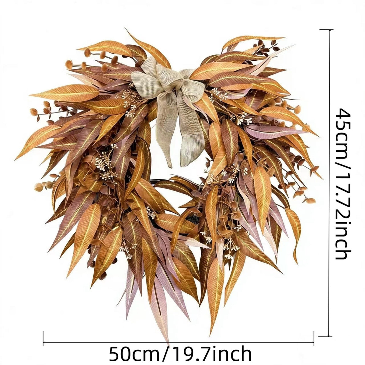 20" Fall Thanksgiving Wreath for Front Door - Artificial Harvest Autumn Foliage Wreath with Bow, Halloween Rustic Farmhouse Wall & Mantle Holiday Decor for Indoor Outdoor