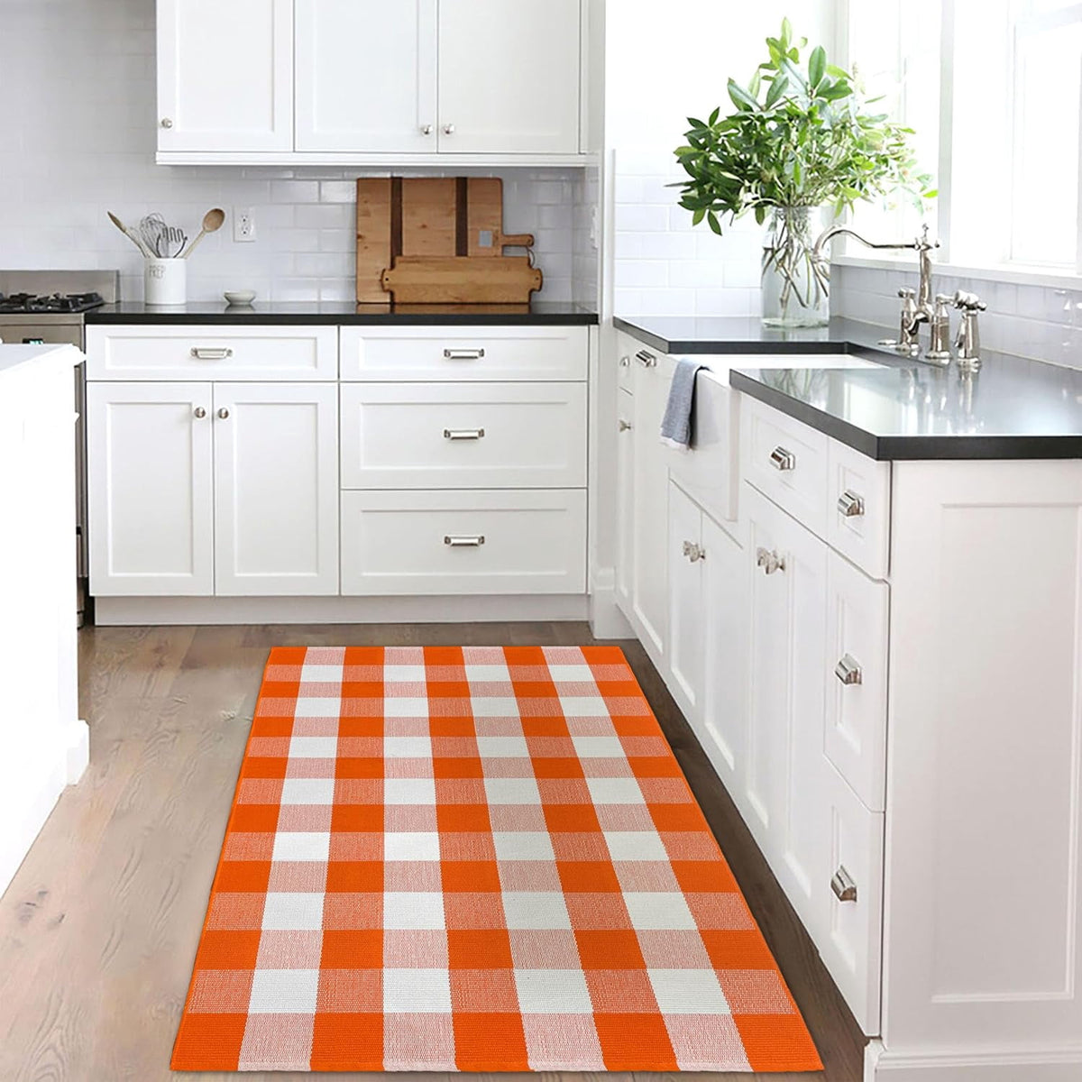 HearthHarmony Buffalo Plaid Area Rugs 2x3 Ft Brown and Black Checkered Rugs Washable Front Door Mat Hand Woven Cotton Outdoor Small Rug for Front Porch Kitchen Entryway Patio Bathroom
