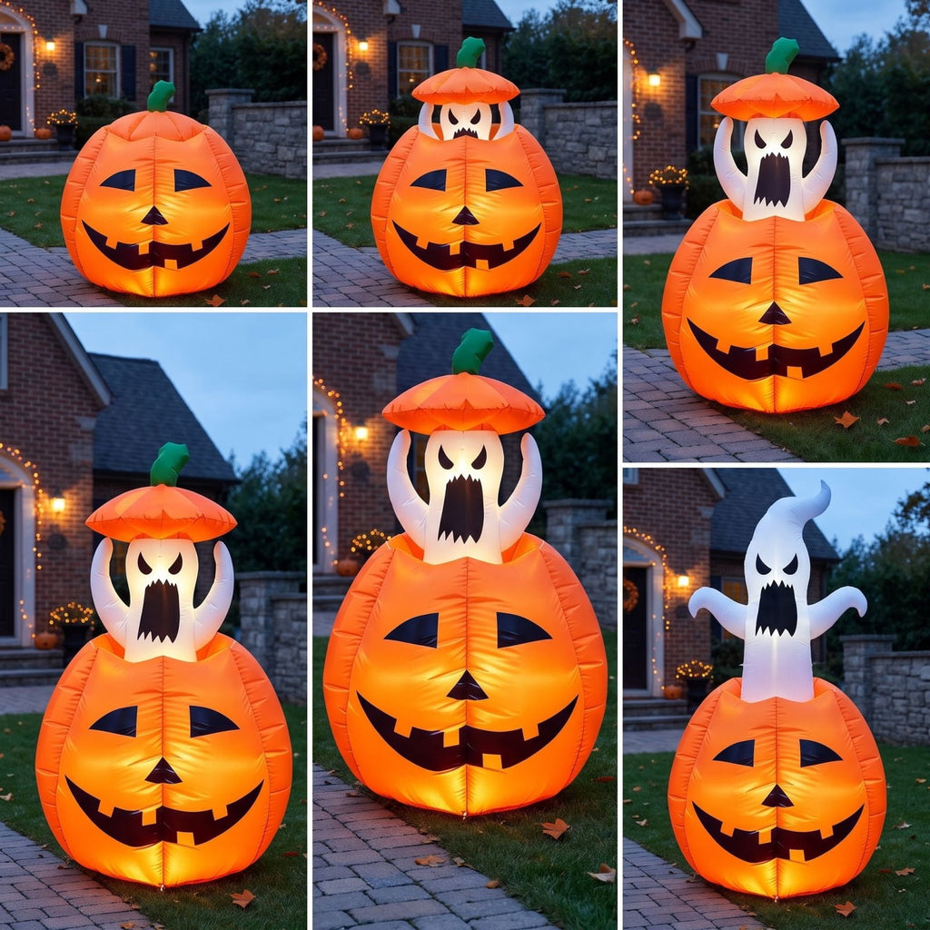 Sahpxhe 47in Halloween Inflatable Pumpkin Ghost and Spooky with Adjustable Height,Led Light Up Yard Halloween Decoration for Outdoor Garden Yard Holiday Party Orange