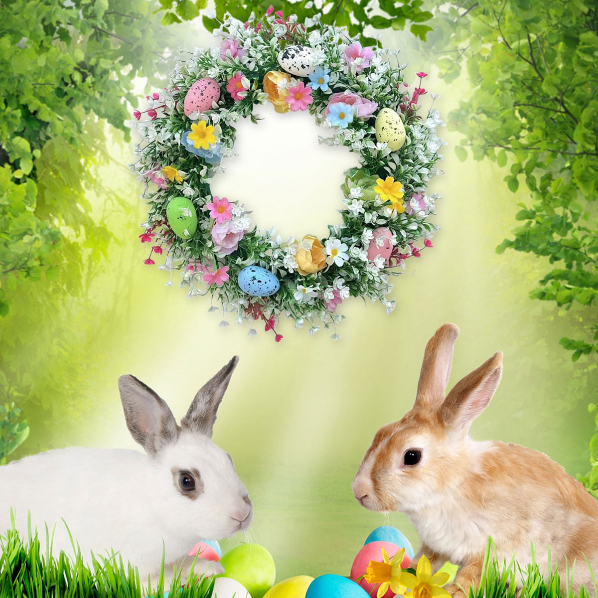 Clearance Items 35CM Easter Egg Wreath – Spring Berry & Leaves Garland, Colorful Egg Front Door Hanging Decoration for Holiday & Seasonal Decor