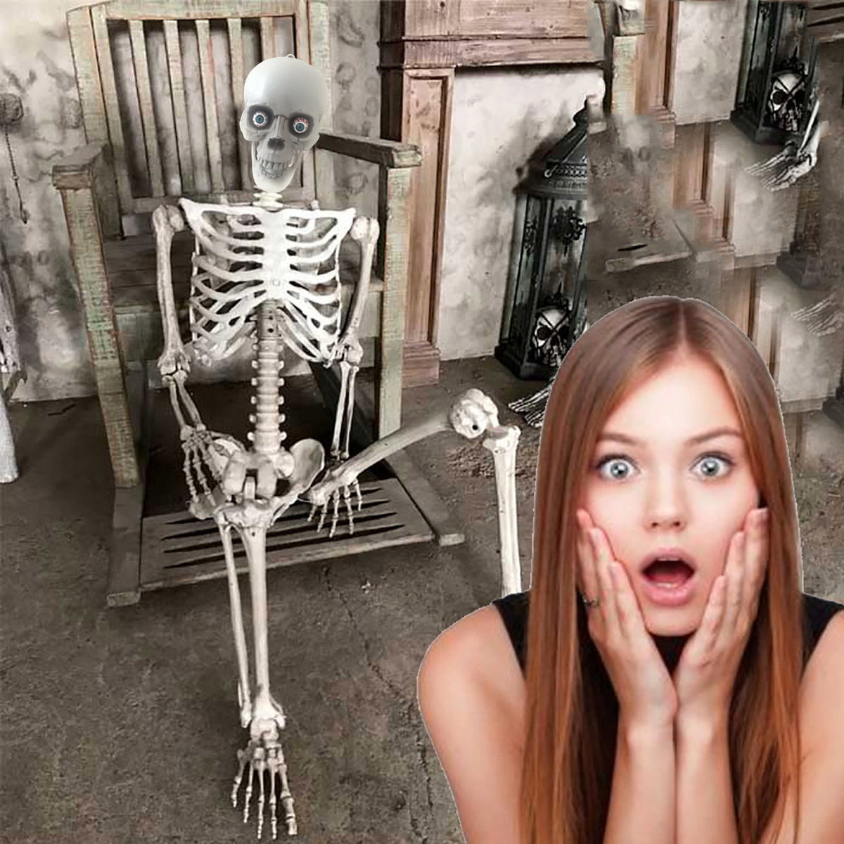 Realistic White Plastic Half Torso Skeleton Tabletop Prop, Detailed Human Half Skeleton Halloween Desktop Decor, Weatherproof Indoor Outdoor Reusable Spooky Party Ornament