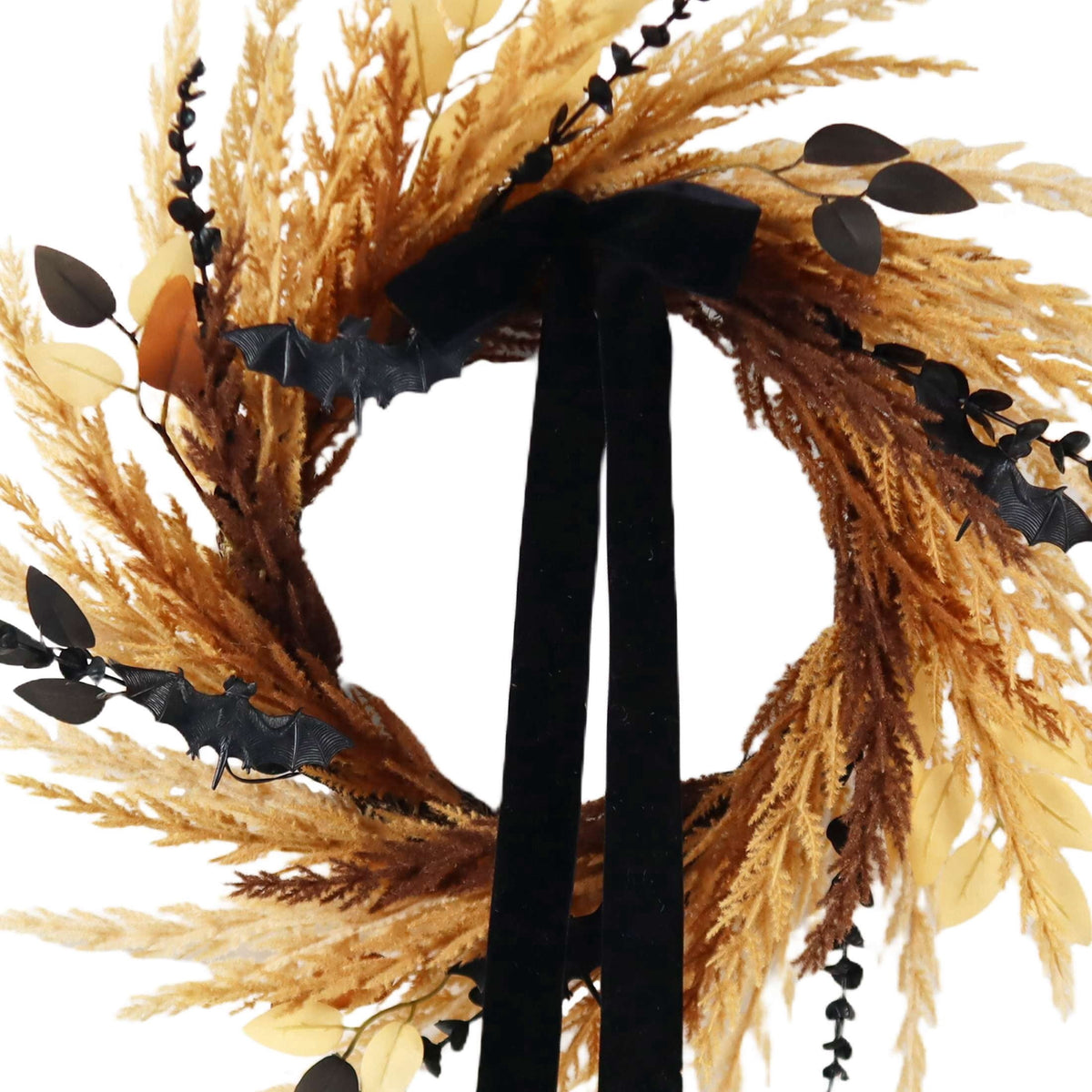 Wheat with Bats Wreath, Yellow and Black, 24", Halloween by Way To Celebrate