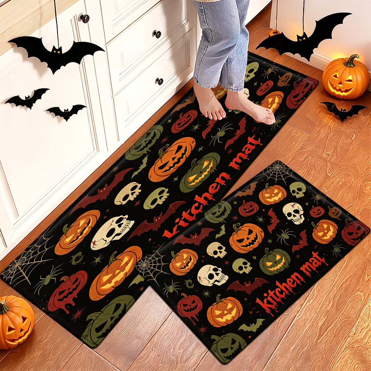 YIMEIS Halloween Pumpkin Lanterns 1Pc Flannel Mat and Kitchen Rugs,Soft Non-slip,Perfect for Home Bathroom