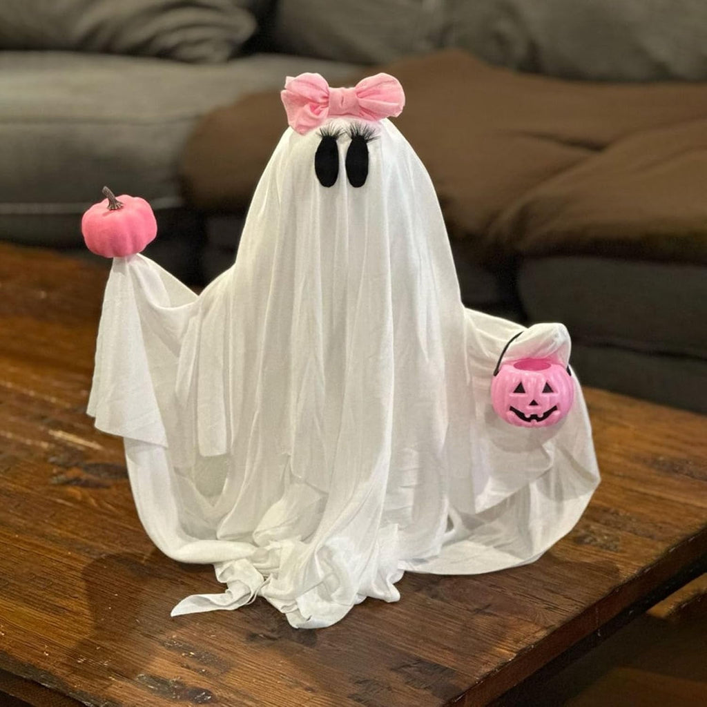 Pink Ghost Decorations Halloween Spooky Ghosts with Pink Bow Table Decor Scary Halloween Centerpiece Party Home Table Room Kitchen Office