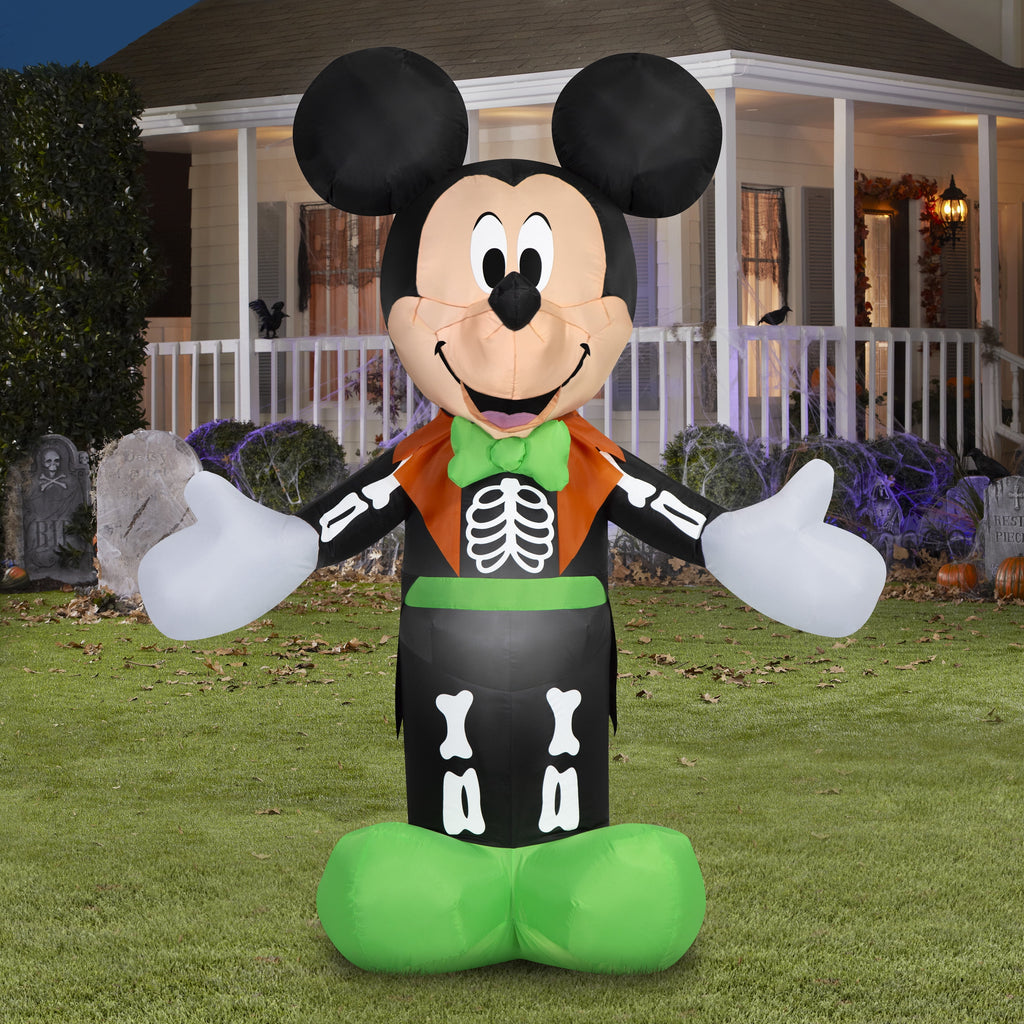 Airblown Halloween Yard Inflatables Light Mickey Mouse in Skeleton Tux Disney, 5 ft