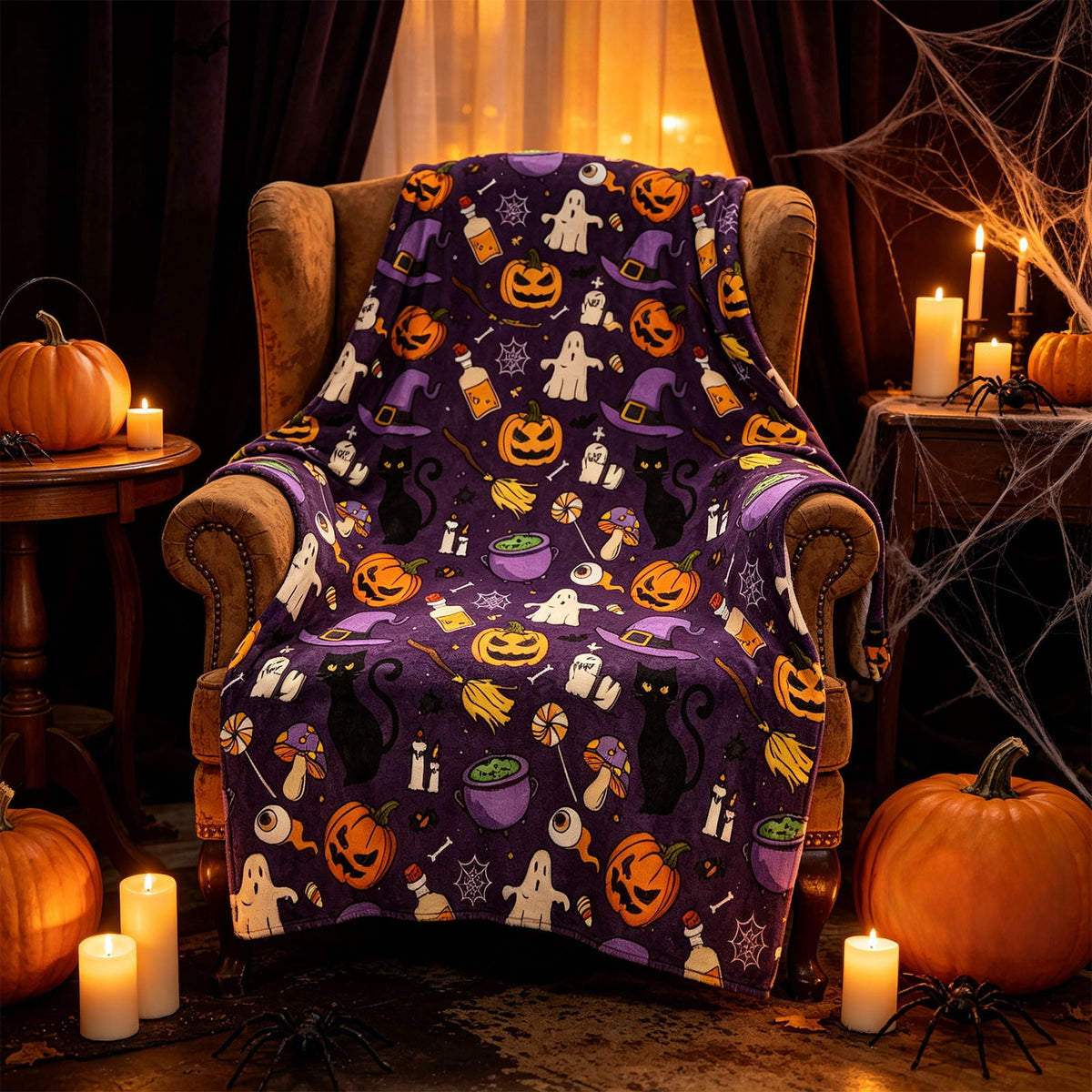Halloween blanket,Halloween Print Throw Blanket Flannel Soft Cozy Decorative Nap Blanket with Ghost Pumpkin Skull for Office Bedroom Sofa Camping Travel(100x150cm/39x59 Inch),Black