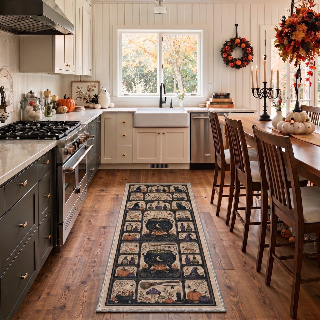 GENIMO 5'x7' Halloween Area Rug for Living Room, Washable Non Slip Soft Vintage Pumpkin Indoor Rug for Bedroom Dining Room Home Office, Antique Moss