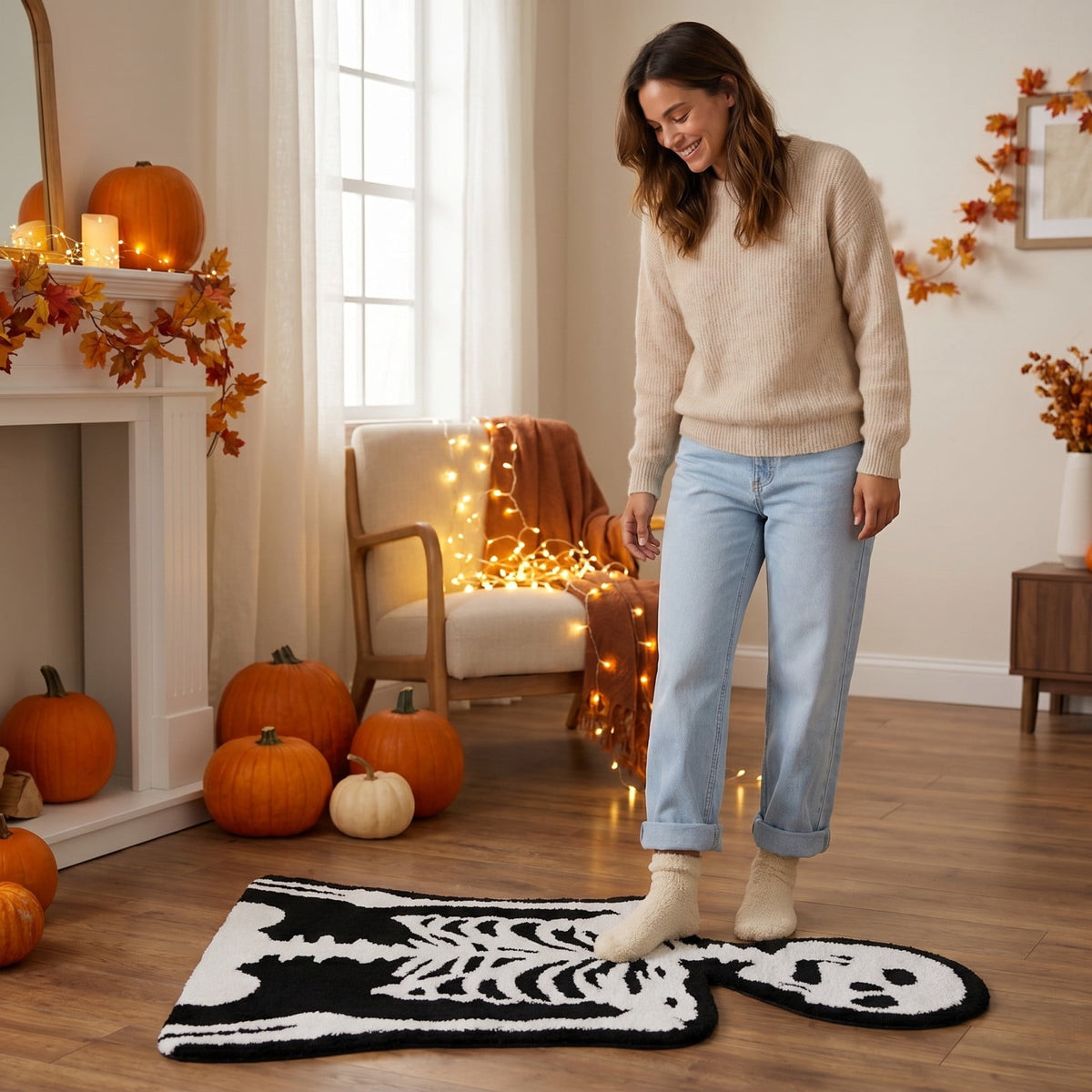Halloween Decor White Ghost Rug 24x16 inches, Handmade Tufted Fluffy Aesthetic Area Rugs, Cute Soft Cool Non Slip Floor Carpet Bath mat, Living Room, Bathroom, playroom, Kitchen