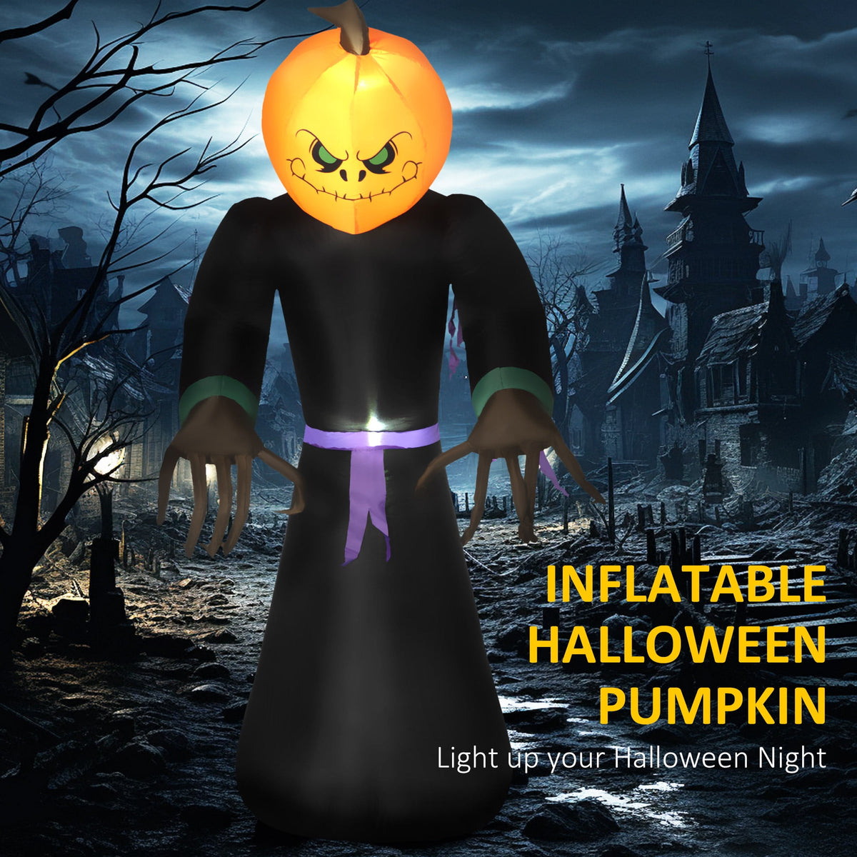 HOMCOM Halloween Inflatable Pumpkin with LED Lights for Garden Indoor Outdoor