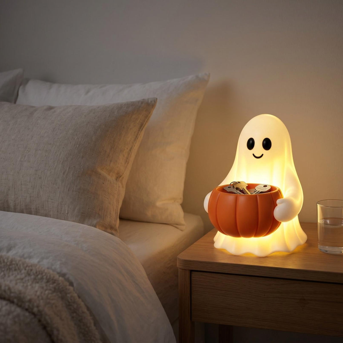 Light Up Ghost Pumpkin Candy Bowl Halloween Decor, Halloween Decorations Outdoor LED Glowing Ghost Candy Pumpkin Bowl, Fall Front Porch Yard Indoor Table Ghosts Treat Bowls Decor