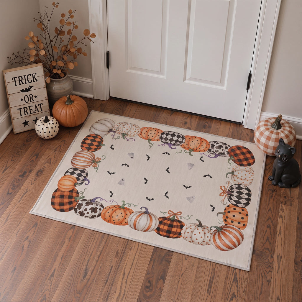 KUETH 3'x5' Halloween Machine Washable Area Rug, Non-Slip Rugs for Living Room, Bedroom and Dining Room, Orange