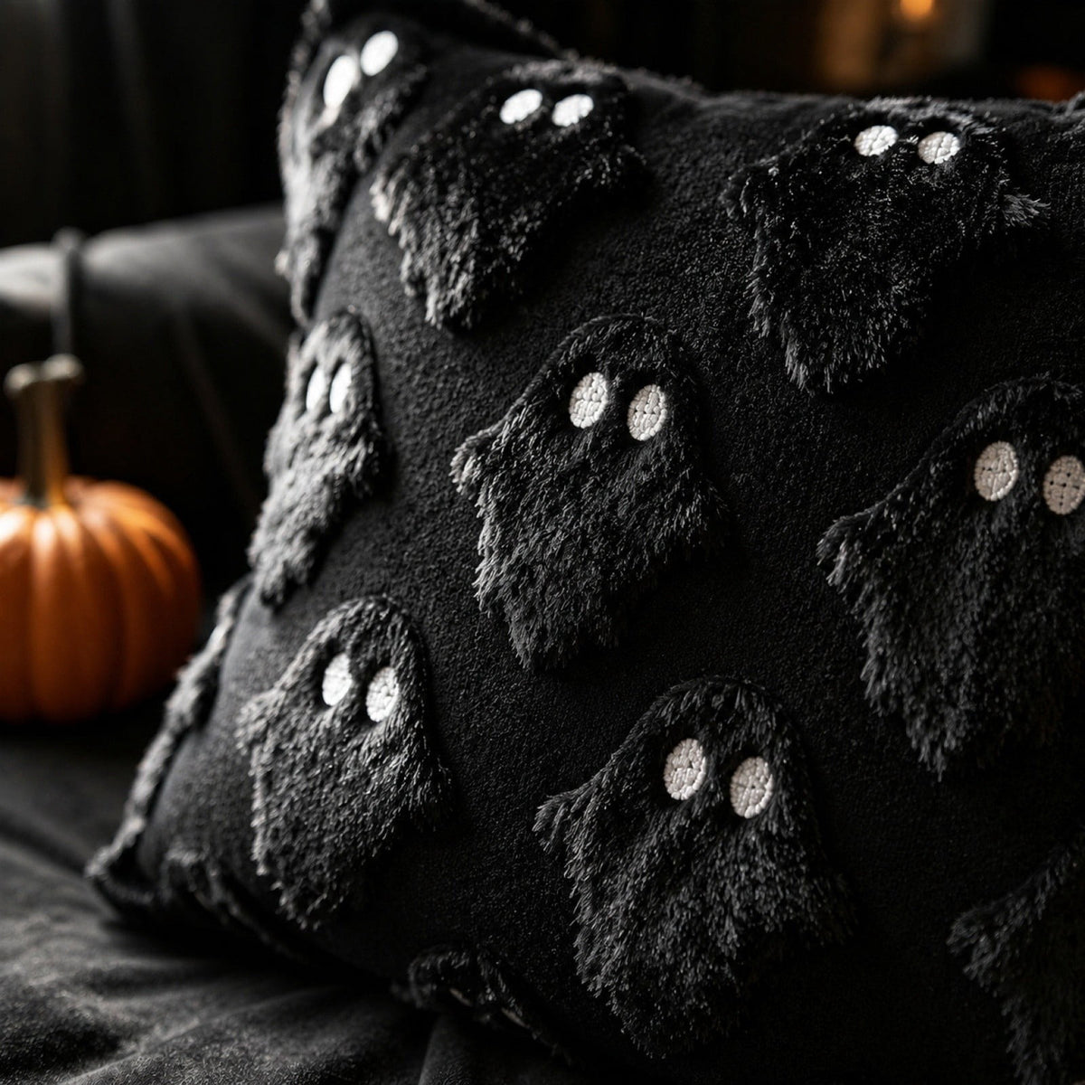 Decorative Pillow Orange Ghost Plush Throw Pillow Cover 18X18 Inch Halloween Home Decor for Couch Bedroom Holiday Decor