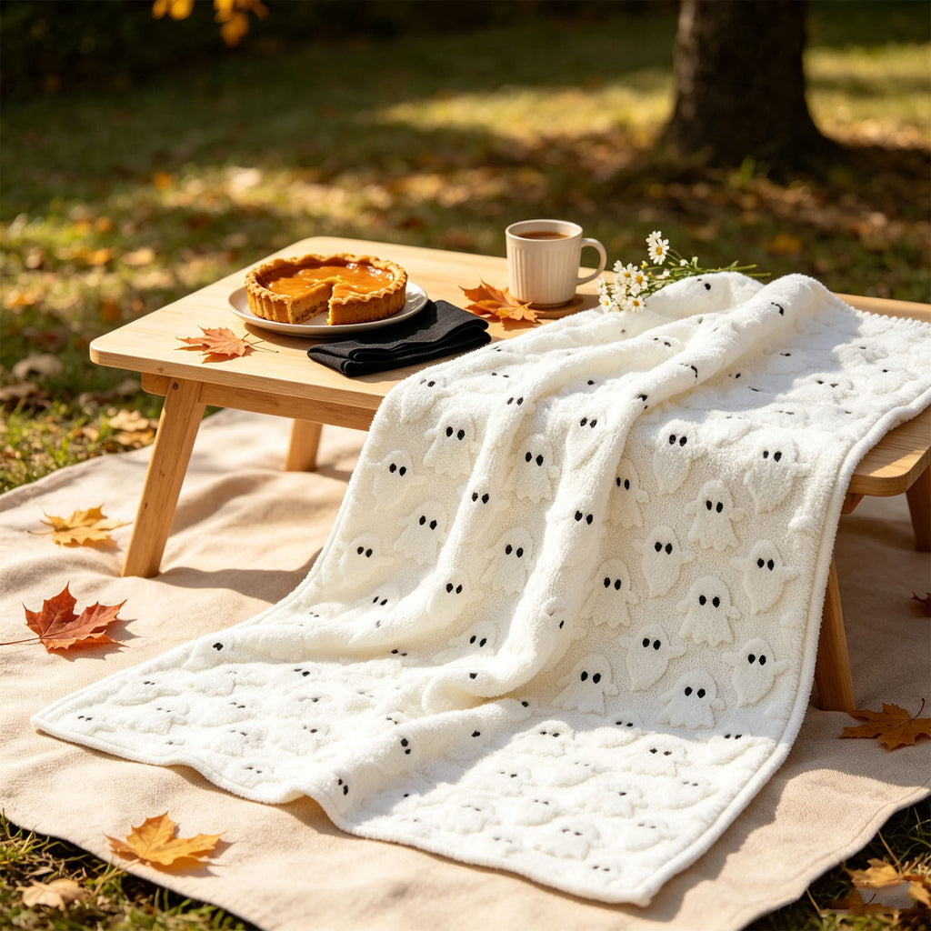 Halloween blanket,Halloween Print Throw Blanket Flannel Soft Cozy Decorative Nap Blanket with Ghost Pumpkin Skull for Office Bedroom Sofa Camping Travel(100x150cm/39x59 Inch),Black