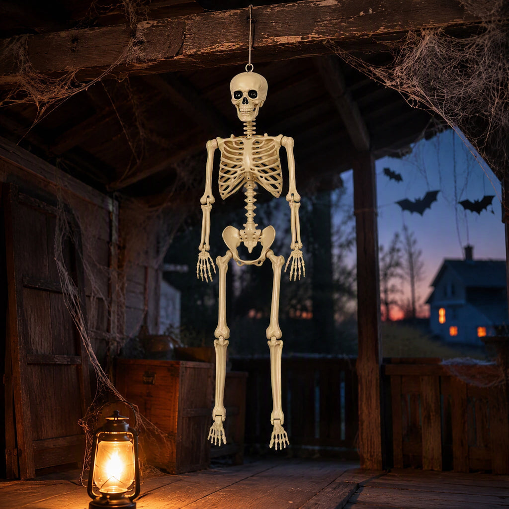 3.3 ft Halloween skeleton decoration, with movable joints, flexible skeleton for poses, scary skeleton suitable for indoor and outdoor Halloween decorations, haunted houses, courtyards, cemeteries
