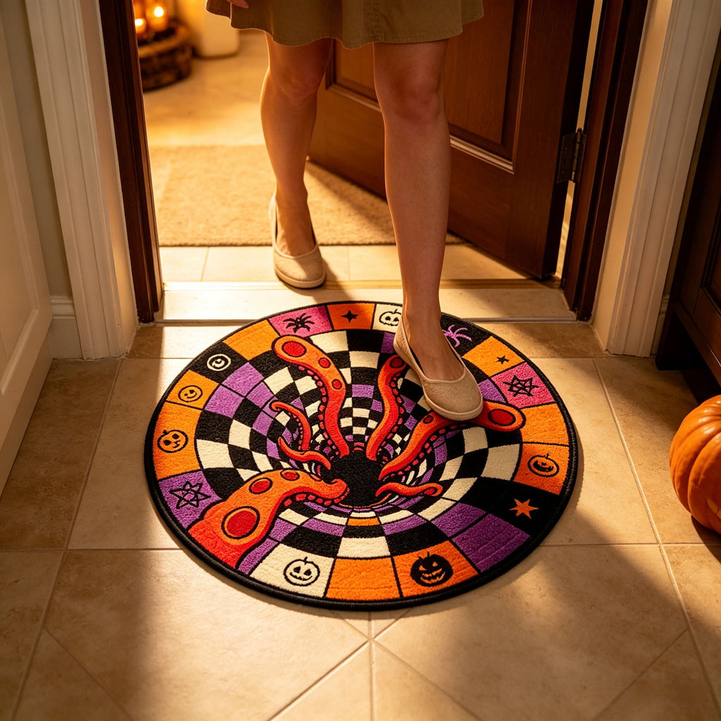 Win s Way 3D Illusion Round Halloween Rug Optical Illusion Doormat Non- Washable Entryway Decor Spooky Fall Front Door Mat for Party Decoration Available in 15.8/23.6/31.5 Inch