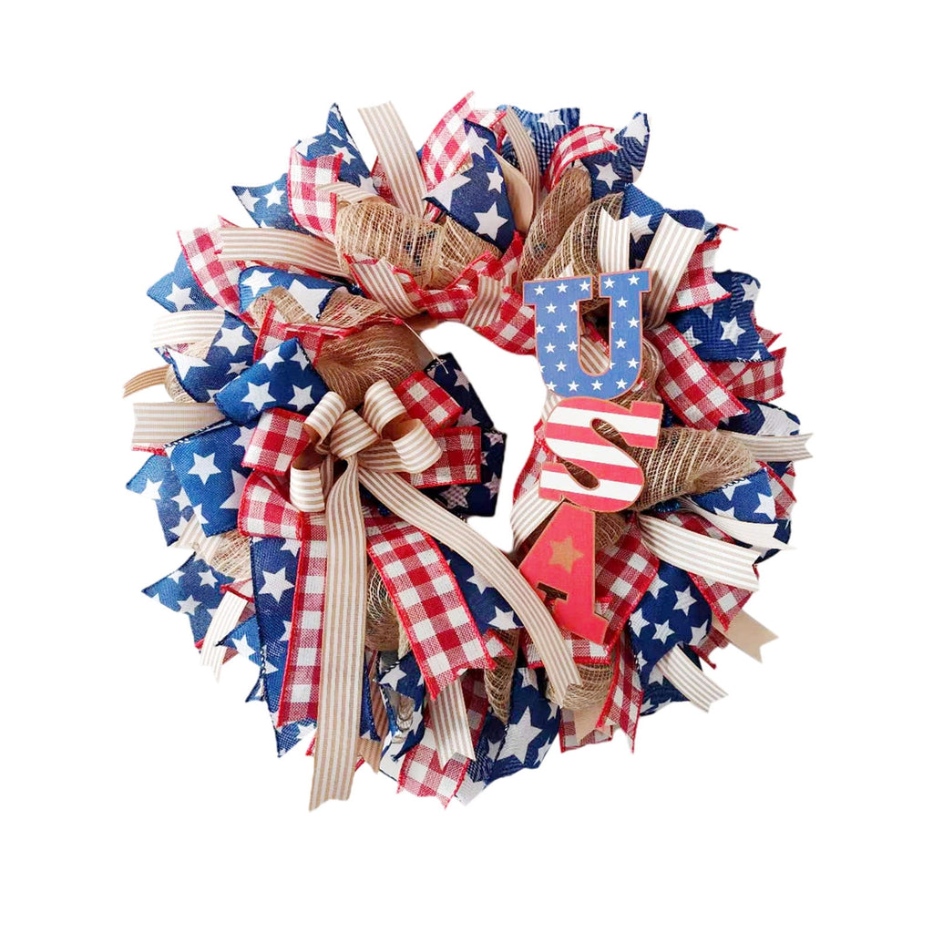 Nkmbld 4th of July Wreaths for Front Door, Independence Day Wreath Red White Blue Flower Wreath for Independence Day Memorial Day Flag Day Decor