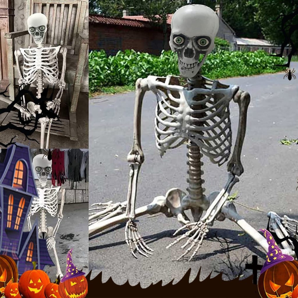 Life-Size Posable Halloween Skeleton - Realistic Human Skeleton with Movable Joints for Indoor/Outdoor Haunted House & Party Decor