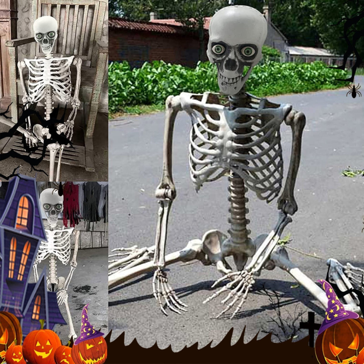 Life-Size Posable Halloween Skeleton - Realistic Human Skeleton with Movable Joints for Indoor/Outdoor Haunted House & Party Decor