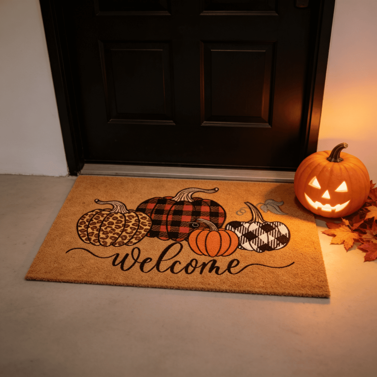 Halloween Pumpkin Doormat, Soft Non-Slip Indoor Outdoor Welcome Rug for Entryway Porch and Front Door