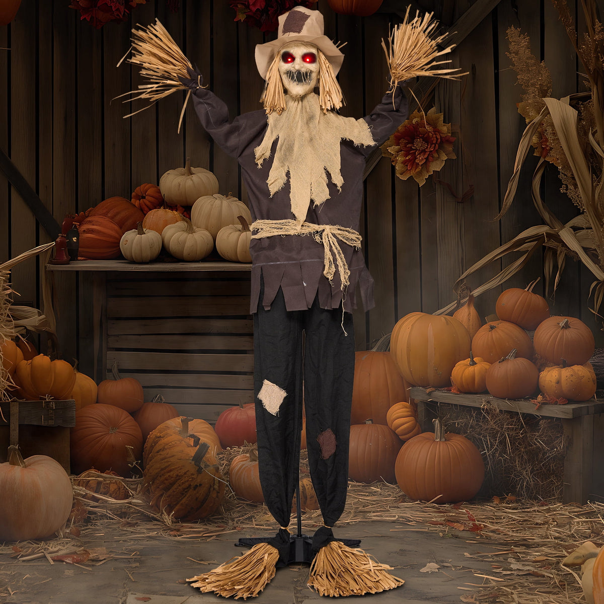 Joyfy Halloween Decorations Outdoor, 72"(6ft) Light Up Animated Scary Decorations Pumpkin Ghost with Sound Activation,Animatronics Pumpkin Decorations for Haunted House Prop Yard Decor