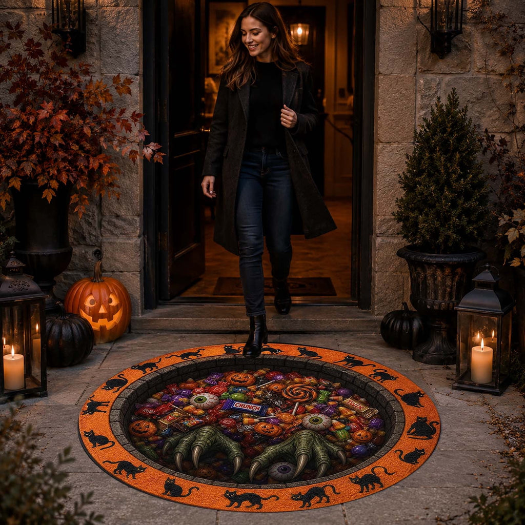 Win s Way 3D Illusion Round Halloween Rug Optical Illusion Doormat Non- Washable Entryway Decor Spooky Fall Front Door Mat for Party Decoration Available in 15.8/23.6/31.5 Inch