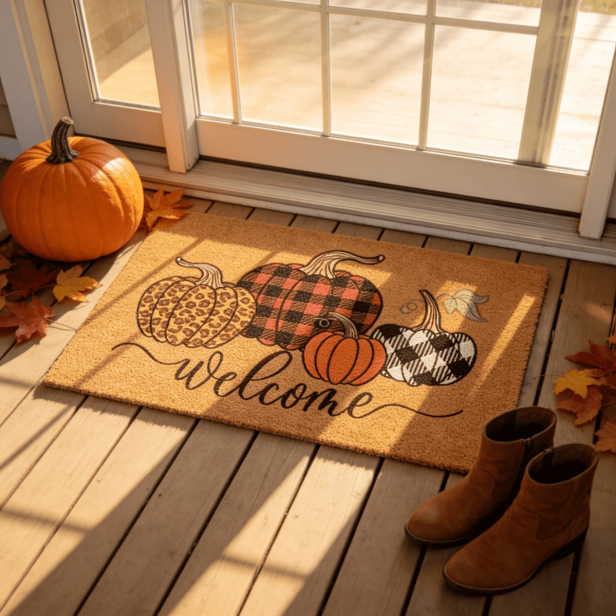 Halloween Pumpkin Doormat, Soft Non-Slip Indoor Outdoor Welcome Rug for Entryway Porch and Front Door