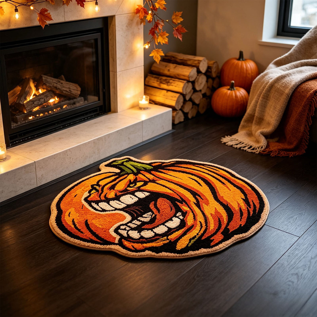 Fall Area Rug Maple Leaf Pumpkin Imitation Wool Mat 27.56x27.56in Polyester Skidproof & Soft for Living Room Bedroom Entryway Fall Doormat by MPOISVA