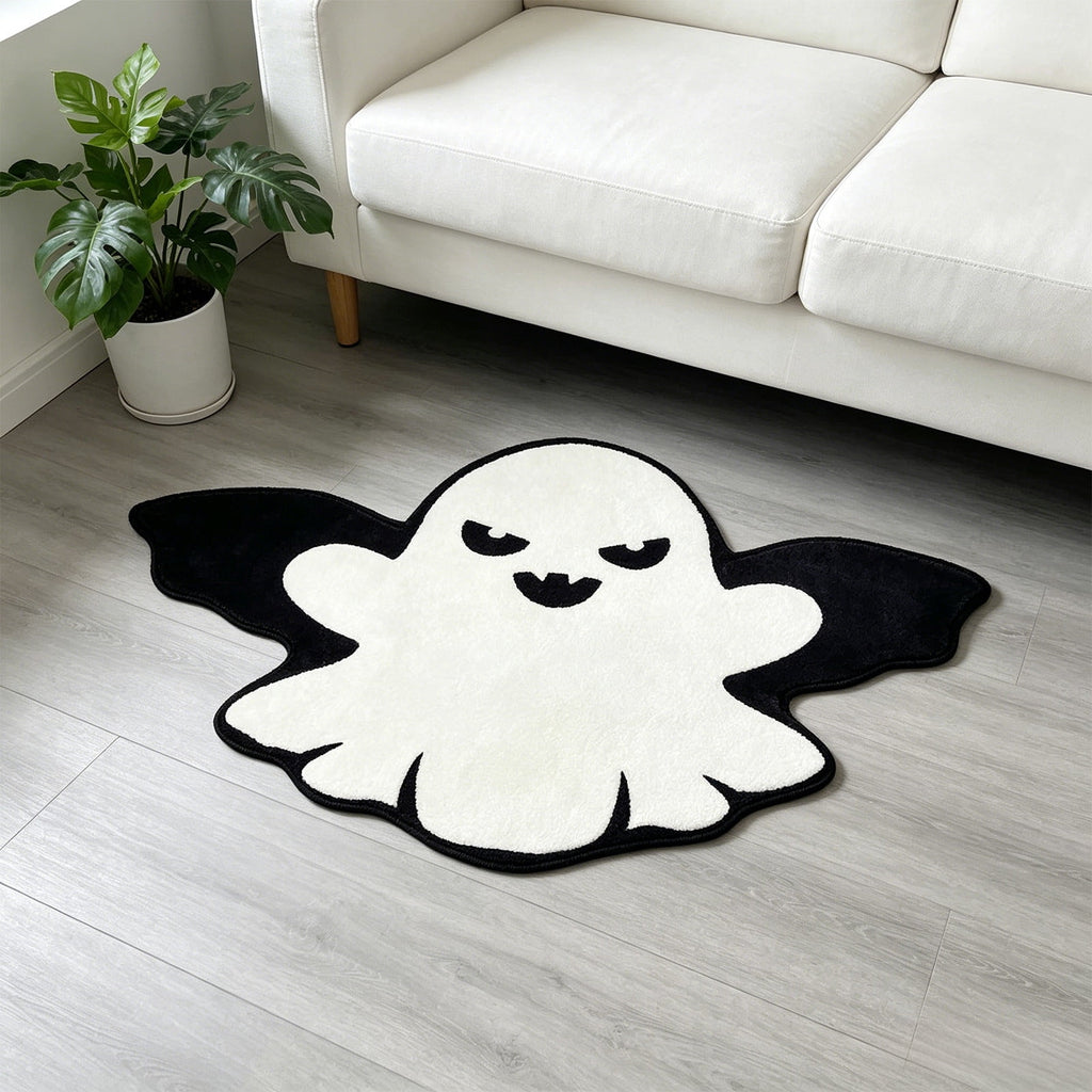 Halloween Decor White Ghost Rug 24x16 inches, Handmade Tufted Fluffy Aesthetic Area Rugs, Cute Soft Cool Non Slip Floor Carpet Bath mat, Living Room, Bathroom, playroom, Kitchen