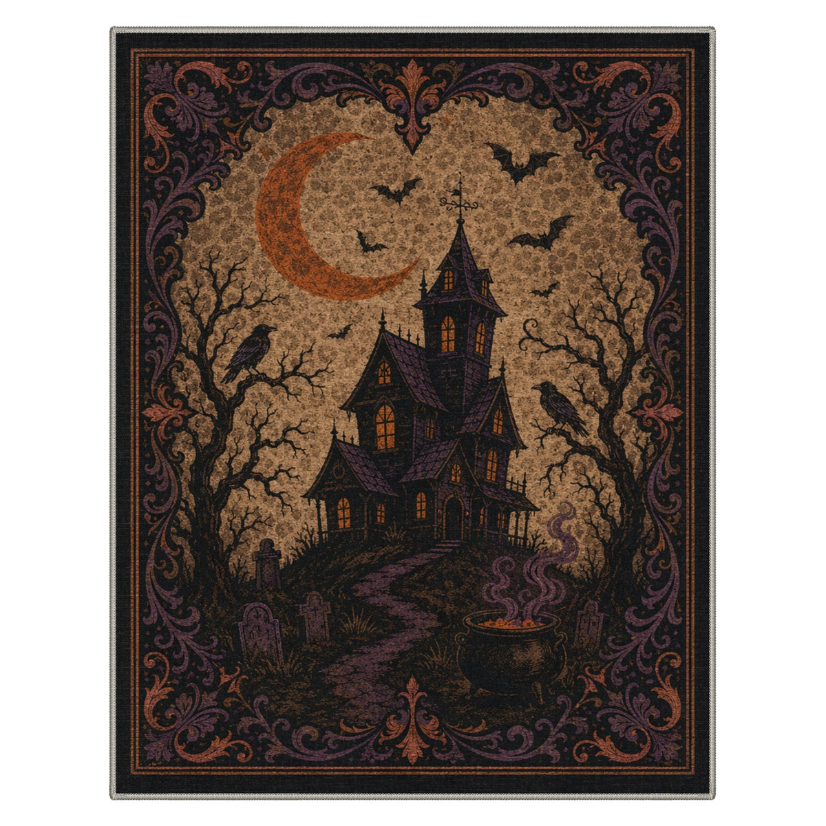 GENIMO 5'x7' Halloween Area Rug for Living Room, Washable Non Slip Soft Vintage Pumpkin Indoor Rug for Bedroom Dining Room Home Office, Antique Moss